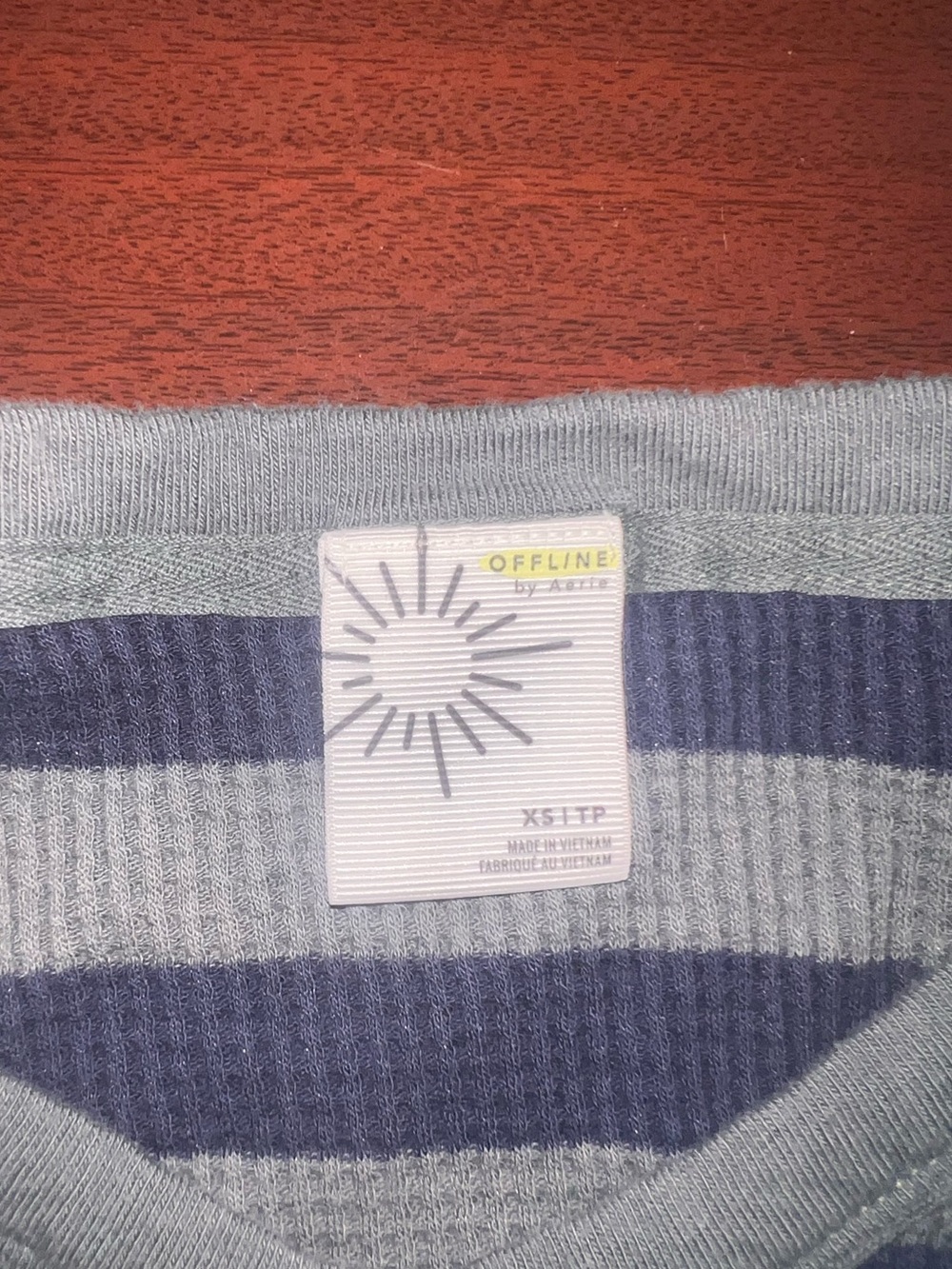 aerie Striped V-Neck Long Sleeve Top in Navy and Gray - Picture 2 of 4